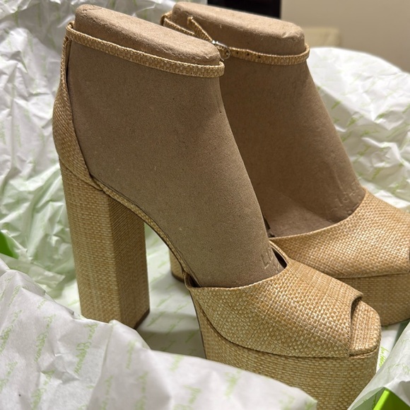 Sam Edelman Kori Ankle-Strap Platform Dres Bleached Beechwood Raffia - Picture 1 of 2